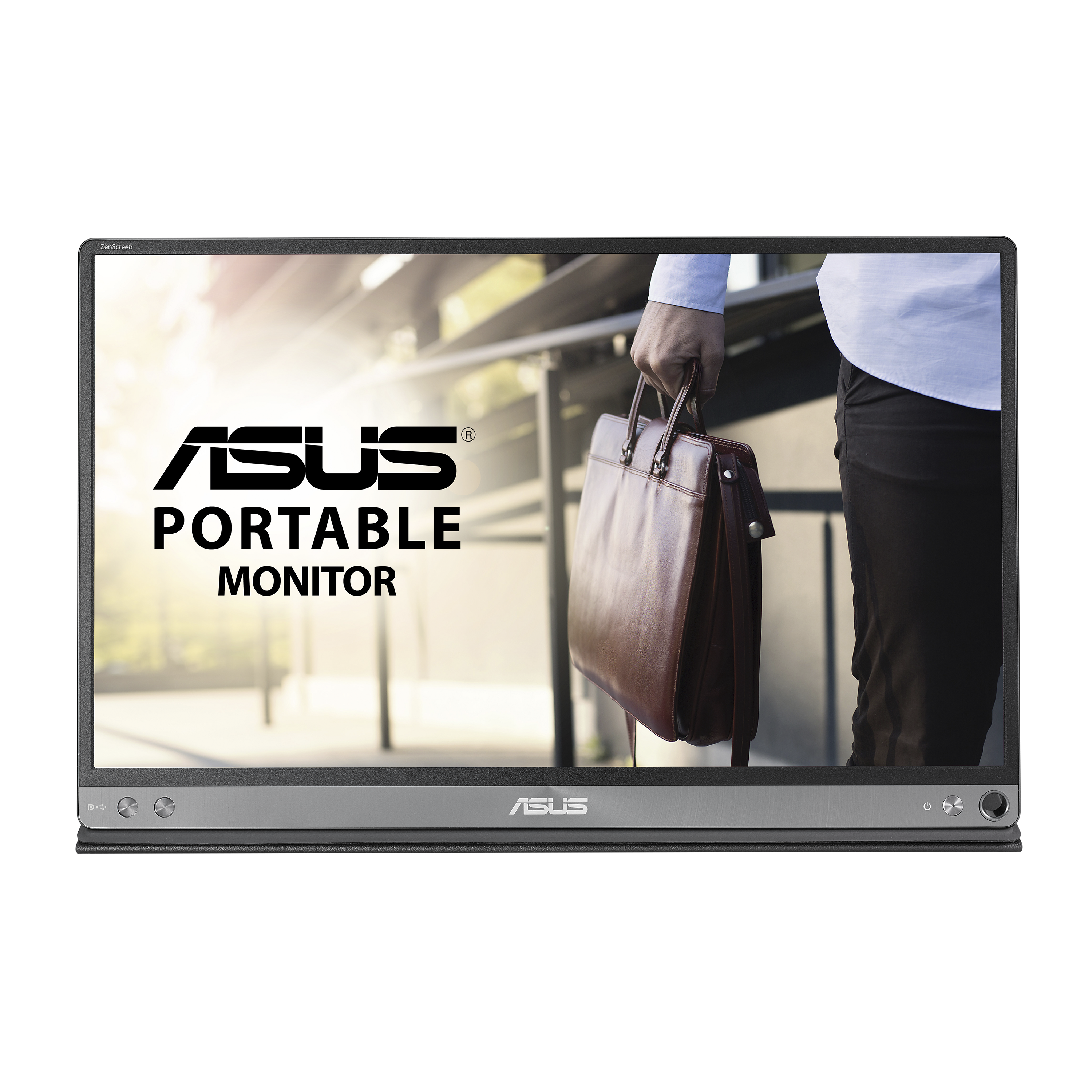 ASUS ZenScreen portable monitor displaying a work document
