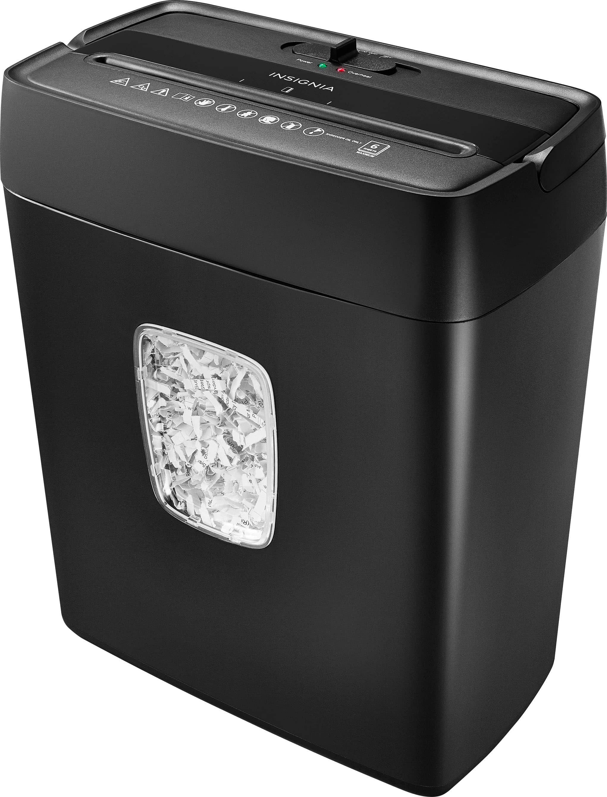 Insignia shredder positioned on a modern office desk