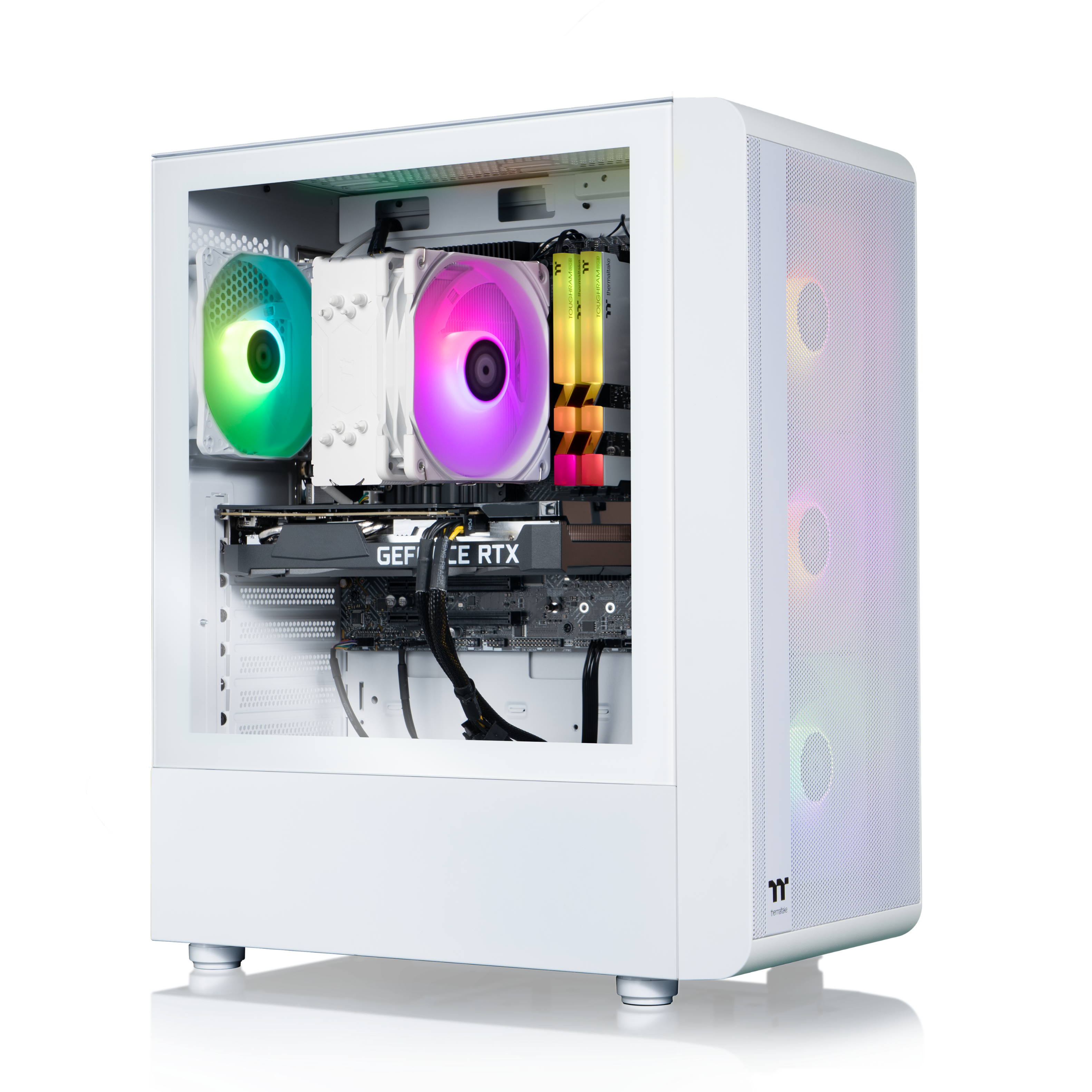 Thermaltake Quartz i350 R4 Gaming Desktop in a white setup with peripherals