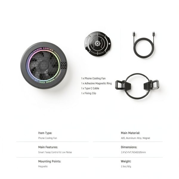 Neewer Magnetic Phone Cooler Low Noise USB Fan RGB Light-6