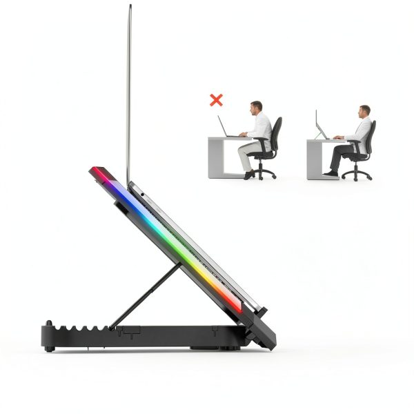 Laptop Cooling Pad 6 Fan RGB Lighting Adjustable Height-2