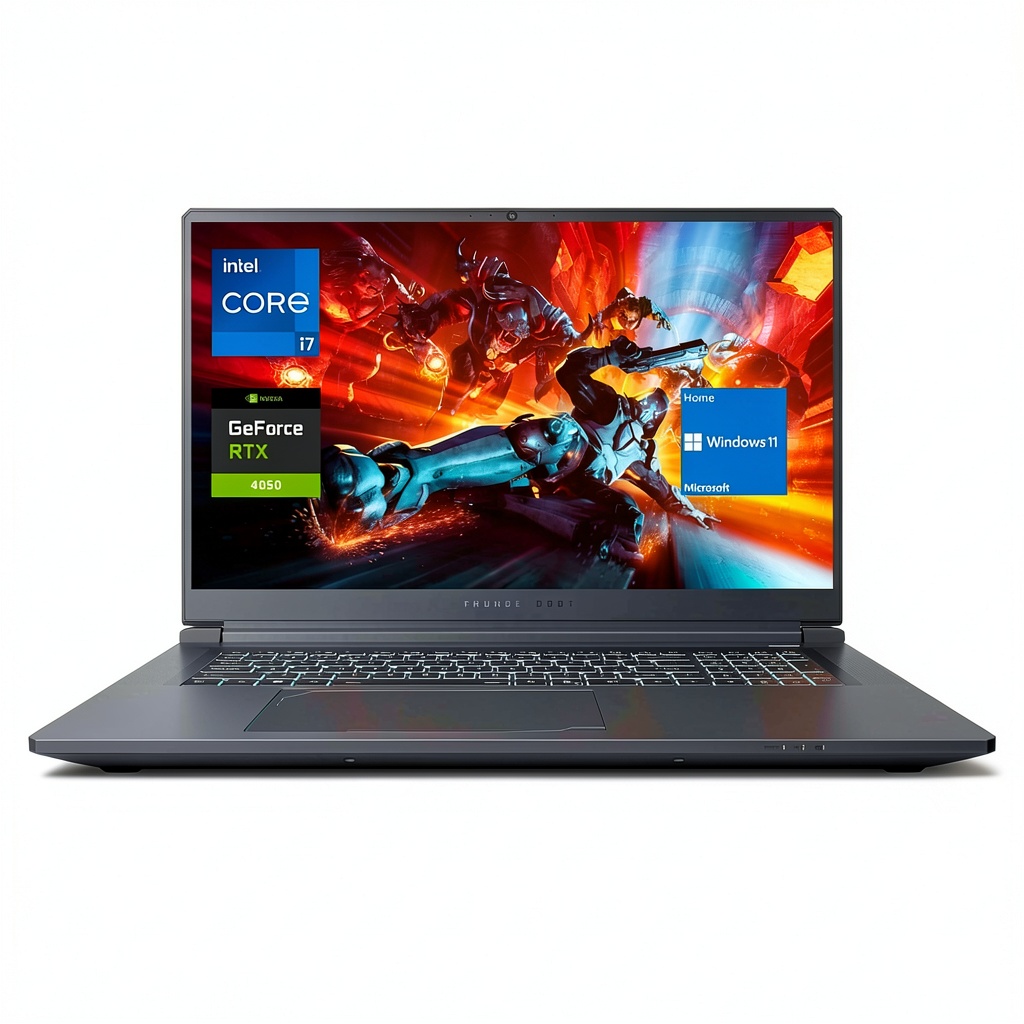 Thunderobot Storm 17 gaming laptop on a desk with RGB lighting