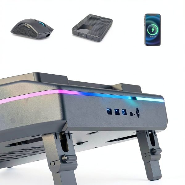 Gaming Laptop Cooling Pad RGB Lights USB Hub Adjustable-4