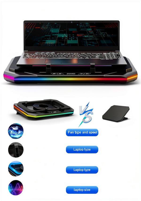 Gaming Laptop Cooling Pad RGB Turbofan Height Adjustable-5