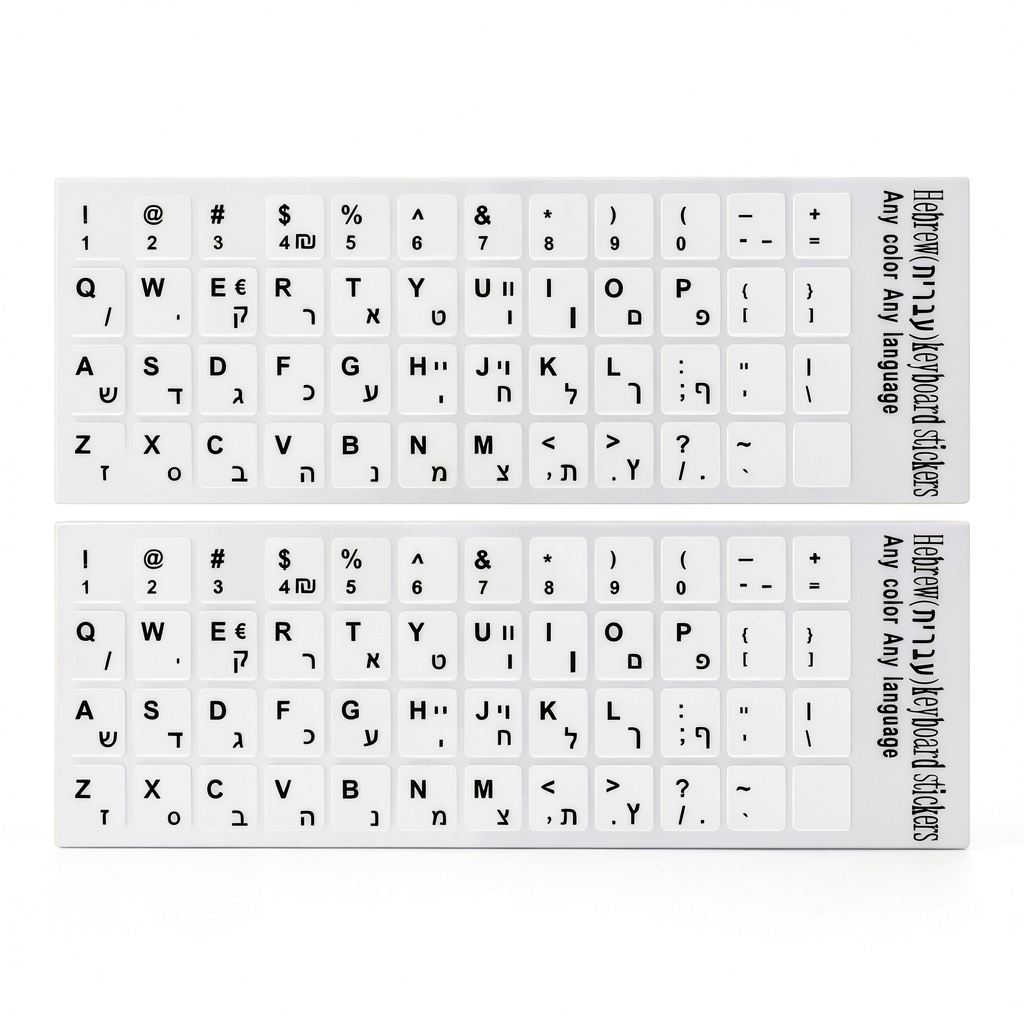 'Hebrew keyboard stickers applied to a laptop keyboard'