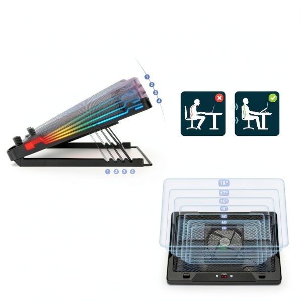 G-STORY Gaming Laptop Cooler Movable Fan RGB Lighting-3