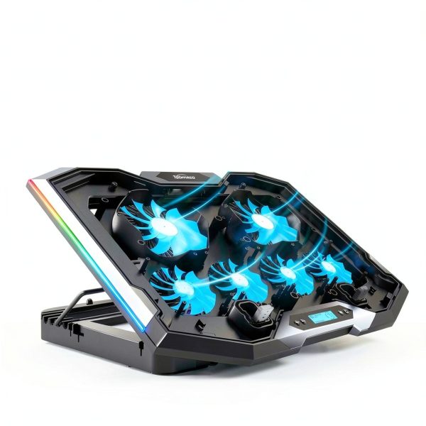 Laptop Cooling Pad 6 Fan RGB Lighting Adjustable Height-1