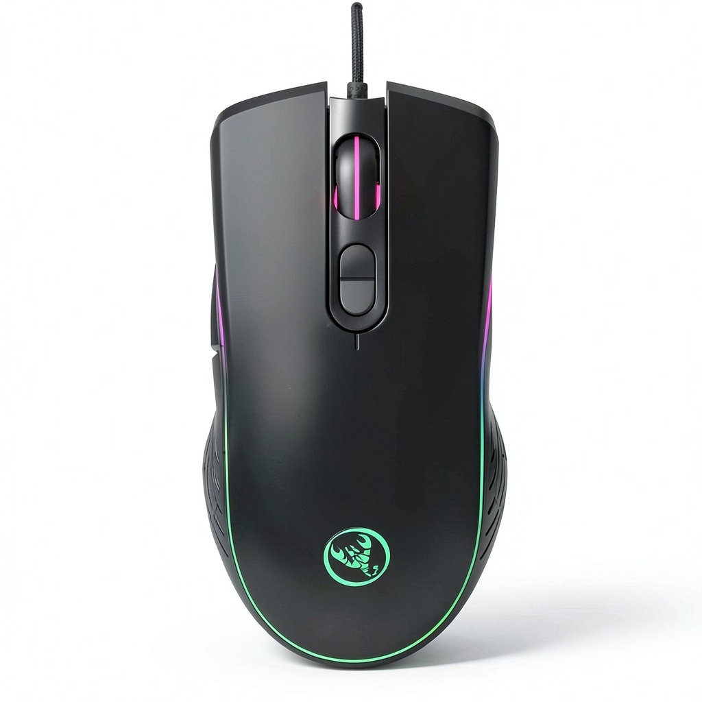 SKRAN Wired Gaming Mouse in use on a gaming desk with RGB lighting