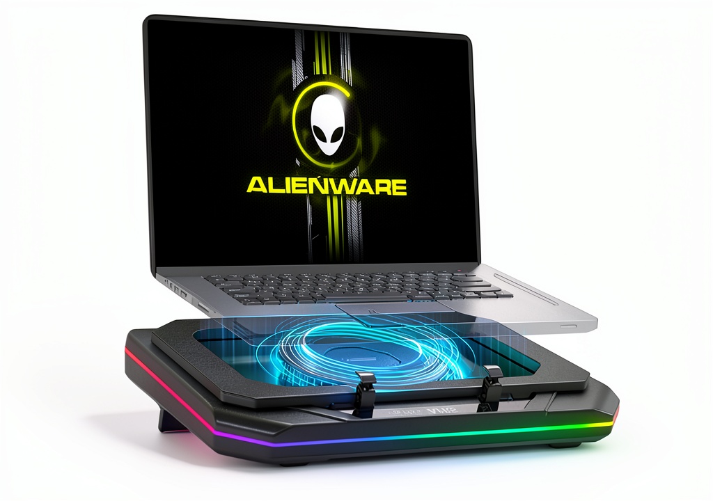 'Gaming laptop cooling pad with RGB lights in action'