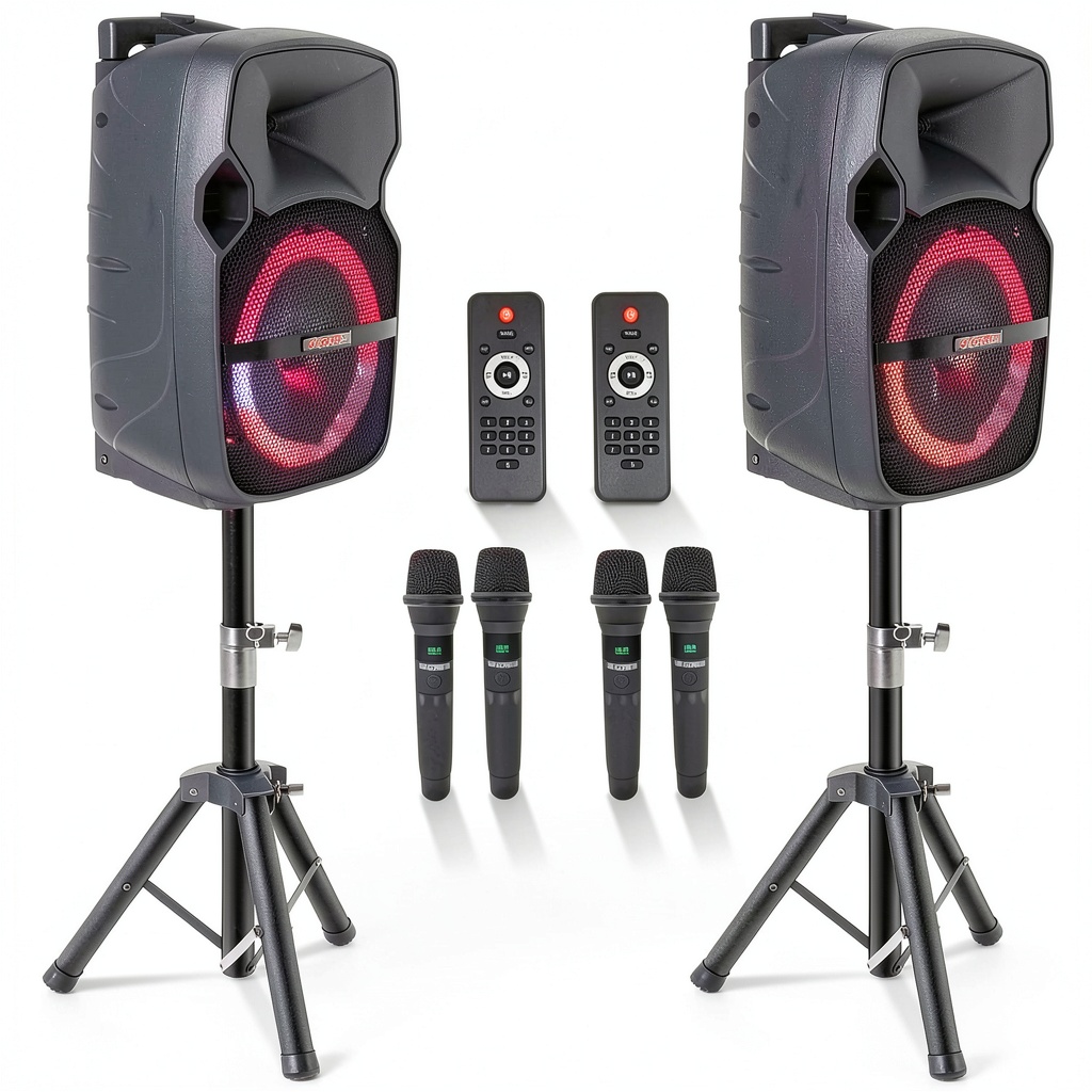 5Core 400W PA Speaker System with wireless mics and tripod stands